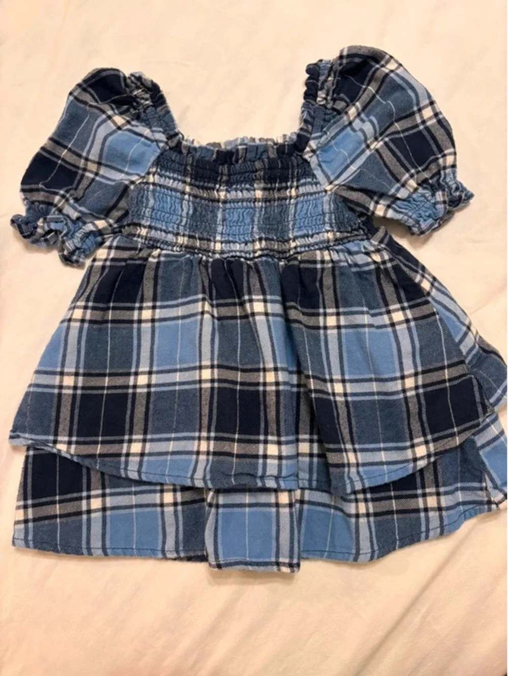 Copper Key Toddler Girl Blue Plaid Smocked Tiered Dress Size 2T